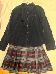 Gucci Navy Corduroy Skirt Set for interview, size 4-5, 女童面試裙連裇衫set