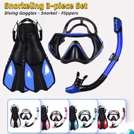 3-Piece Snorkeling Set,Snorkeling Mask Diving Goggle Swimming Fin Breathing Tubes,Silicone Long Flip