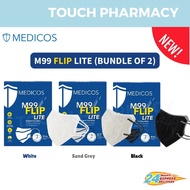 (NEW ARRIVAL) MEDICOS M99 FLIP LITE Respirator With HydroCharge Filter Face Mask [Bundle of 2] - Whi