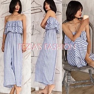 Fashionable Nadine Ruffles Jumpsuit Stripes Summer Bohemian Casual Outfit Summer Daily Outfit