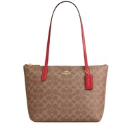 Coach Fiona Zip Tote Bag In Signature Canvas - Tan/ Carnation CBT18