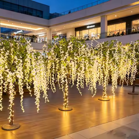 150CM Artificial White Wisteria Blossom Tree for Indoor Outdoor Home Office Party Wedding Table Cent