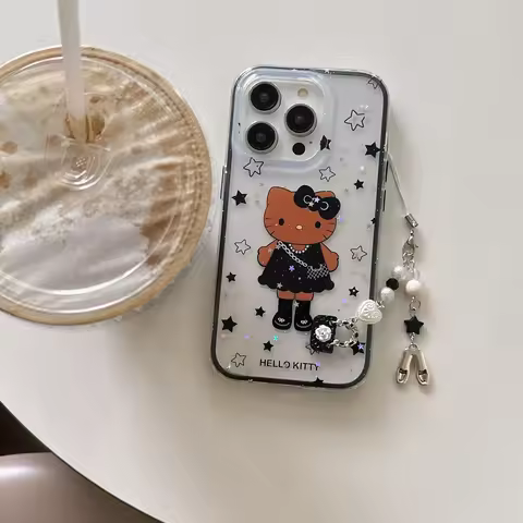 Cute little chanel-style glitter KT cat Phone Case For iPhone 16 15 14 13 Pro Max fundas iphone 15 c
