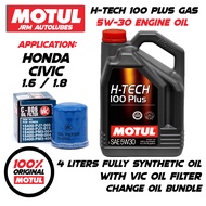 4 Liters Motul Sae 5w-30 H-tech 100 Plus Fully Synthetic Gasoline Engine Oil and Vic Oil Filter Bund