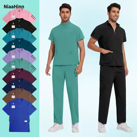 Niaahinn Men's Scrub Medical Uniform Lab Set Male Wholesale Hospital Doctor Overalls V-neck Fashion 