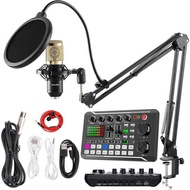 F998 Sound Card Integrated Rechargeable Microphone Condenser Microphone Stand Set