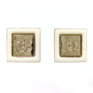 全新 △香奈兒 B24C Coco Mark 方形耳環，金色和白色，帶盒子，意大利製造，女士，強烈推薦 ◎