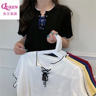 針織 短袖t恤 女 上衣女韓版 ins 潮 针织短袖T恤女装夏季2025新款辣妹设计感显瘦短款上衣服ins潮 K Knitted Short-Sleeved T-Shirt Women's Summe