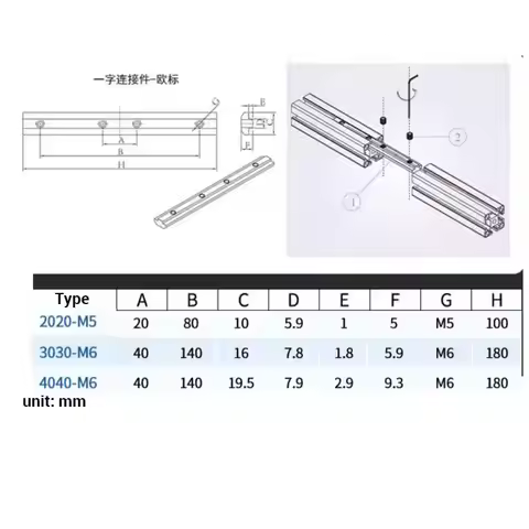 10pcs 2020 3030 4040 180 Degree Aluminium Extrusion Profile Straight Joint Inside Connector Profile