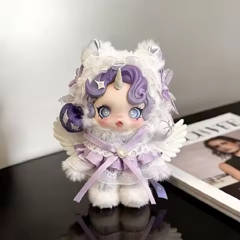 Sp Wolfie Dress with Glittery Fabric Full-Functioning Buttons Soft Fur Skull Panda Pattern Purple Gl