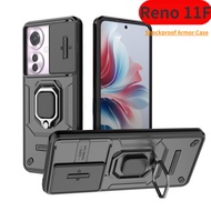 Shockproof Armor Casing For OPPO Reno 11F 5G 2024 Phone Case Slide Camera Lens Protection Ring Stand Cover For Reno11F Back Cases