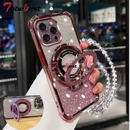 Bling Glitter Lanyard Plating Bracket Anti-Fall Plating Casing For iPhone 16 15 pro Max plus 16pro i