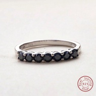 1pc Fashionable S925 Sterling Silver Ring With 7pcs 3mm Black Moissanite Stones, Gift Box Packaging,