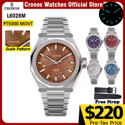 Cronos Luxury Men Watch 39mm Automatic Miyota 9015 90S5 Wristwatches Sapphire 10ATM See-through Back