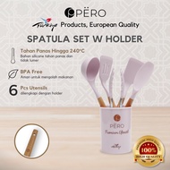 Pero Spatula Silicone Tahan Panas Set of 6 / Spatula SIlicone Set dengan Holder