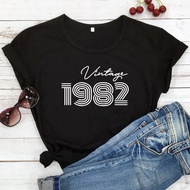 Vintage 1982 Pure Cotton Women T Shirt Funny Custom Birthday Gift Tshirt Women Graphic 1982 Tops Tee