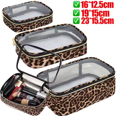 Large Capacity Leopard Print Makeup Bag S/M/L Waterproof Transparent Cosmetic Bag Clear Travel MakeU