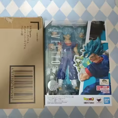 Bandai Shf Original Dragon Ball Z Vegetto Action Figures Blue Hair Super Saiyan God Anime Figurine C