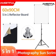 AMBITFUL 60x90cm 27inchx35inch Sun Scrim with Light Stand Kit Large 5in1 Black Silver Gold White Dif