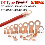 TOPABC1 5/10Pcs OT Wire Nose Terminal Crimp, Copper 10A-400A OT Cable Connector Kit, Non-Insulated 1