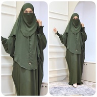 Set Ayesha Jubah Umrah Khimar Tudang+Purdah Exclusive Ironless
