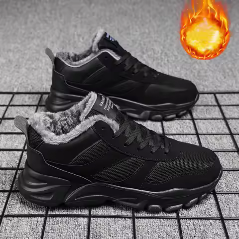 Men's Boots Winter Warm Fleece Tenis Shoes Plush Outdoor Comfy Black White Sports Men Sneakers Male 