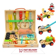 BEDORA 34pcs Wooden Tool Toys Pretend Play ToolBox Accessories Set