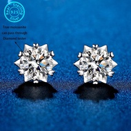 1CT genuine GRA moissanite earrings, fashionable snowflake S925 silver earrings, women's diamond ear