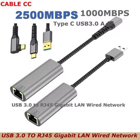 2-in-1 USB C 2.5Gbps and 1000Mbps, Type-C to RJ45 Ethernet Adapter with USB-A 3.0 Port,Gigabit Wired