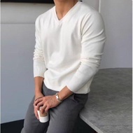 American Tough Guy v-Neck Sweater Men's High-End Slim-Fit Core-spun Yarn Sweater Henry Collar