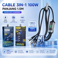 100watt 3in1 Fast Charger 1.5meter Data Cable | 3in1 100watt GLX Charger Cable
