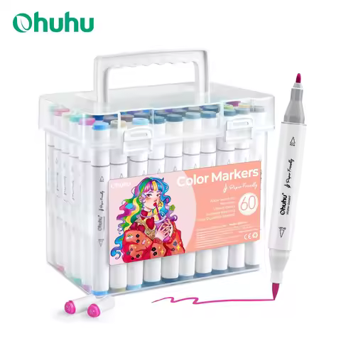 Ohuhu Markers Paper-friendly Water-based Coloring Markers 60 Colors Dual Brush Fineliner Tips Marker