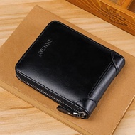 7svf New Retro Short Men's Wallet High Quality Business Wallet Retro Small Leather Wallet Men's Luxury Card Holder Zipper Coin WalletMen Wallets