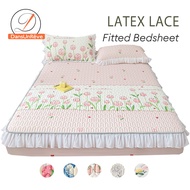 Latex Lace Bedsheet Pink Floral Tulip Bed Sheet Feel Cooling Cute Fittedsheet Strawberry Blue Love Heart Soft Breathable Fitted Sheet Single Queen King Size Mattress Protector