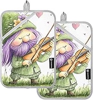 Cute Oven Hot Pads Pot Holder Cute Cartoon Gnome Violin White Heat Resistant Pot Holders and Oven Mi