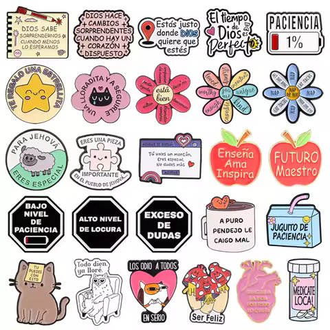 Spanish Quotes Series Enamel Pins JW.ORG Bible Verse Octagon Stop Sign Motivational Phrase Brooches 