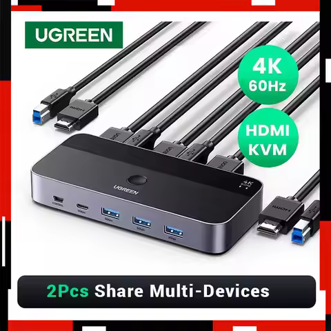 UGREEN 4K@60Hz HDMI KVM Switch USB3.0 KVM Switcher 2 PCs Sharing 1 Monitor,Printer,Keyboard,Mouse Sw