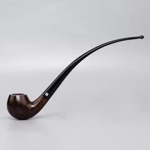 MUXIANG Handmade Briar Wood Long Bent Stem Tobacco Pipe Original Mouthpiece 9mm Filter With 10 Free 