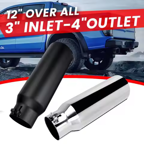 Universal Car Straight Exhaust Tip 3 Inch Inlet 4 Inch Outlet 12 Inch Length Stainless Steel Muffler