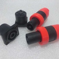 2sets/2pairs Audio Connector Jacks (2 Orange Thread Spikon Jacks + 2 Black Sockets) - Speaker Audio 