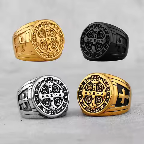 Never Fade Stainless Steel Personalized Cross Men's Faith Ring Hip Hop Punk Boyfriend Men's Jewelry