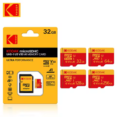 KODAK Micro SD Card 256GB UP TO 90MB/s Class10 U3 32GB 64GB 128GB TF Card 4K HD For USB Card Reader 