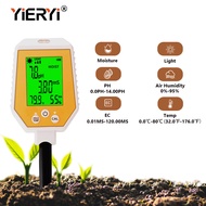 เครื่องวัดความชื้นของดิน Yieryi เครื่องวัดความชื้นในอากาศ6 In 1เครื่องวัดค่า PH ของดิน/อุณหภูมิ/แสงแดด/ความชื้นในอากาศ/EC มิเตอร์วัดดินสำหรับสวนสนามหญ้าฟาร์มสวนผลไม้ผัก