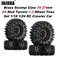 Injora Brass Swamp Claw 70mm 27mm S5 Mud Terrain 1.3 Metal Beadlock Wheel Tires Set 1/18 1/24 RC Crawler Car Axial SCX24 AX24 Traxxas TRX4M TRX4-M SCX24 FCX24