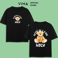 Unisex wide form 100% cotton t-shirt, thick full size ADLV TEDDY Bear 2 side