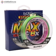 Wishlistforyou 1Roll 150M Strong PE 8-Strand Braided Colorful Fishing Line Saltwater Long Cast Lure 