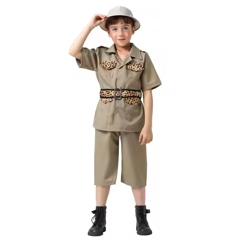 New Zoo Keeper Costume Cosplay Children Explorer Suit Halloween Costume for Kids Purim Party Clothin
