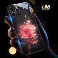 Rose glass LED light glow phone case for Samsung phone case S21+ S21ULTRA S22 S22ULTRA S20ULTRA S23ULTRA S23+ S20 S21 S20+ S22+ S20 FE S10 S10+ S9 S10E S9+ S24Ultra S24+ S24