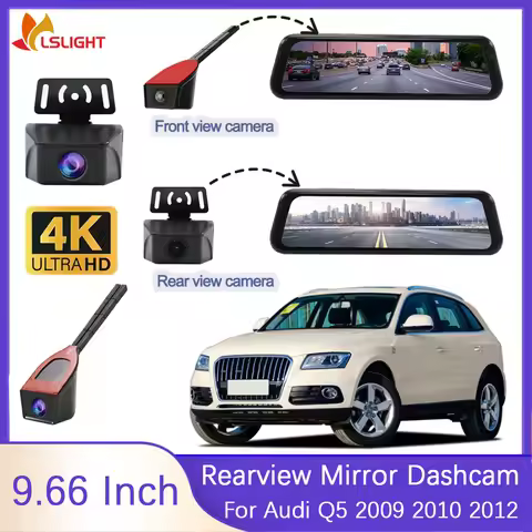 For Audi Q5 2009 2010 2012 9.66 Inch Car Rear View Mirror Dashcam 4K Front View And Rearview Camera 