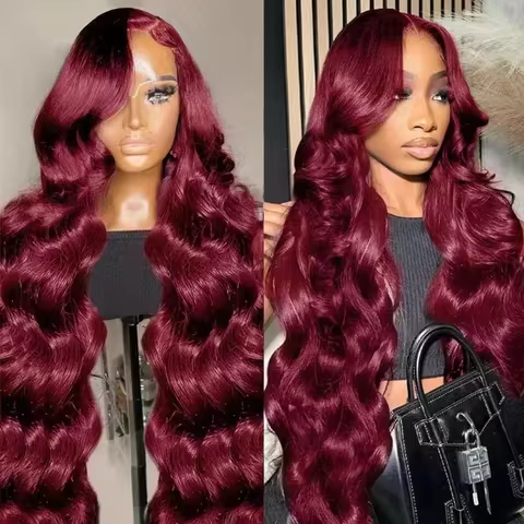 99J Burgundy Lace Frontal Wig 13x4 Body Wave Lace Front Wig HD Transparent Lace Frontal Wig Human Ha